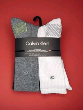 Calvin Klein 5 Pack Mens Size 7-12 Cushion Crew CK Logo Socks Gray Black White